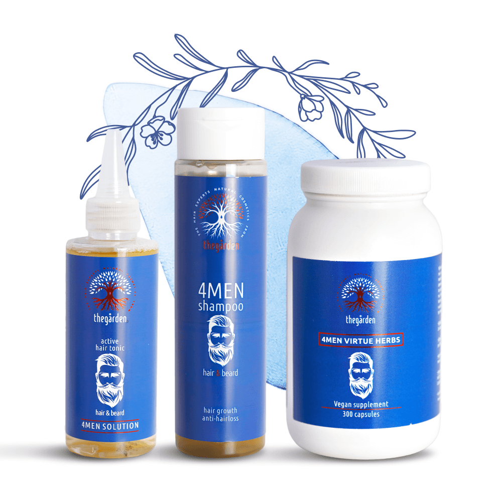 Zvýhodnený 4MEN Herbs Trio balíček - panský šampón, tonikum a bylinná zmes pre rast vlasov (a brady) a zastavenie nadmerného padania