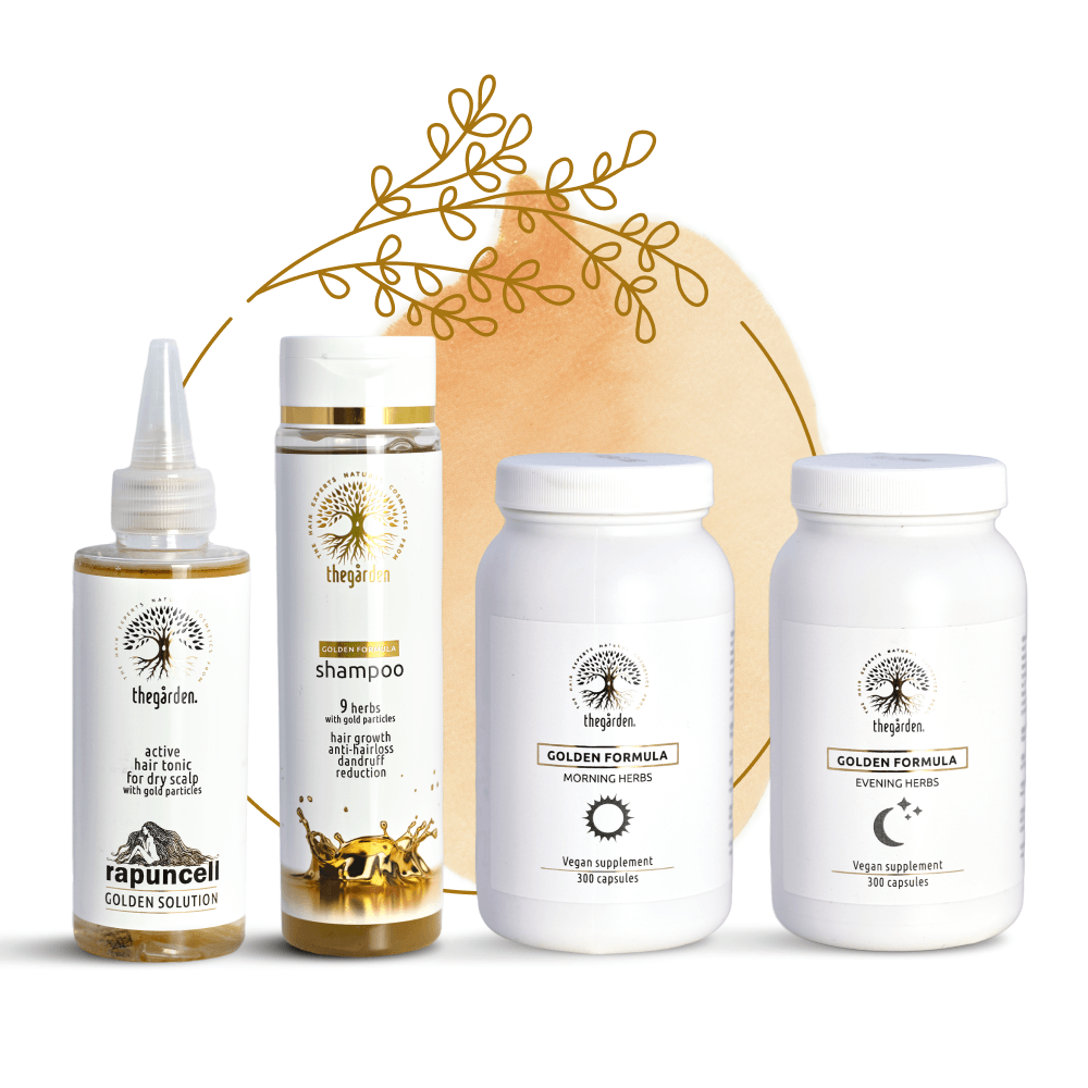 NOVINKA - Zvýhodnený GOLDEN Herbs Trio balíček (šampón, tonikum a zmes bylín pre suché vlasy a suchú vlasovú pokožku)