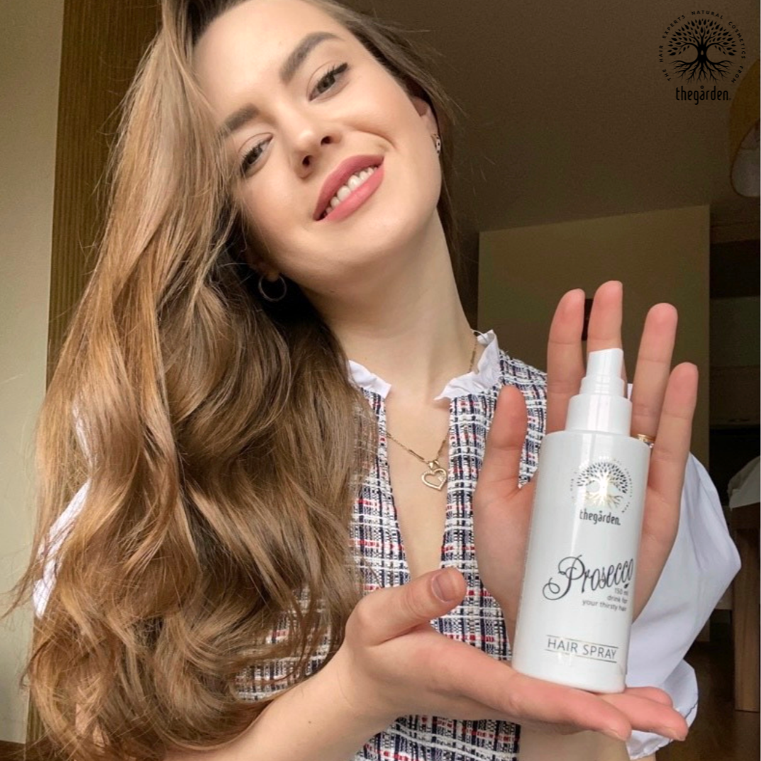 Hair Prosecco Spray™ - unikátny vlasový sprej pre väčší objem, nadýchanejšie a lesklejšie vlasy - The Garden - expertnavlasy.sk