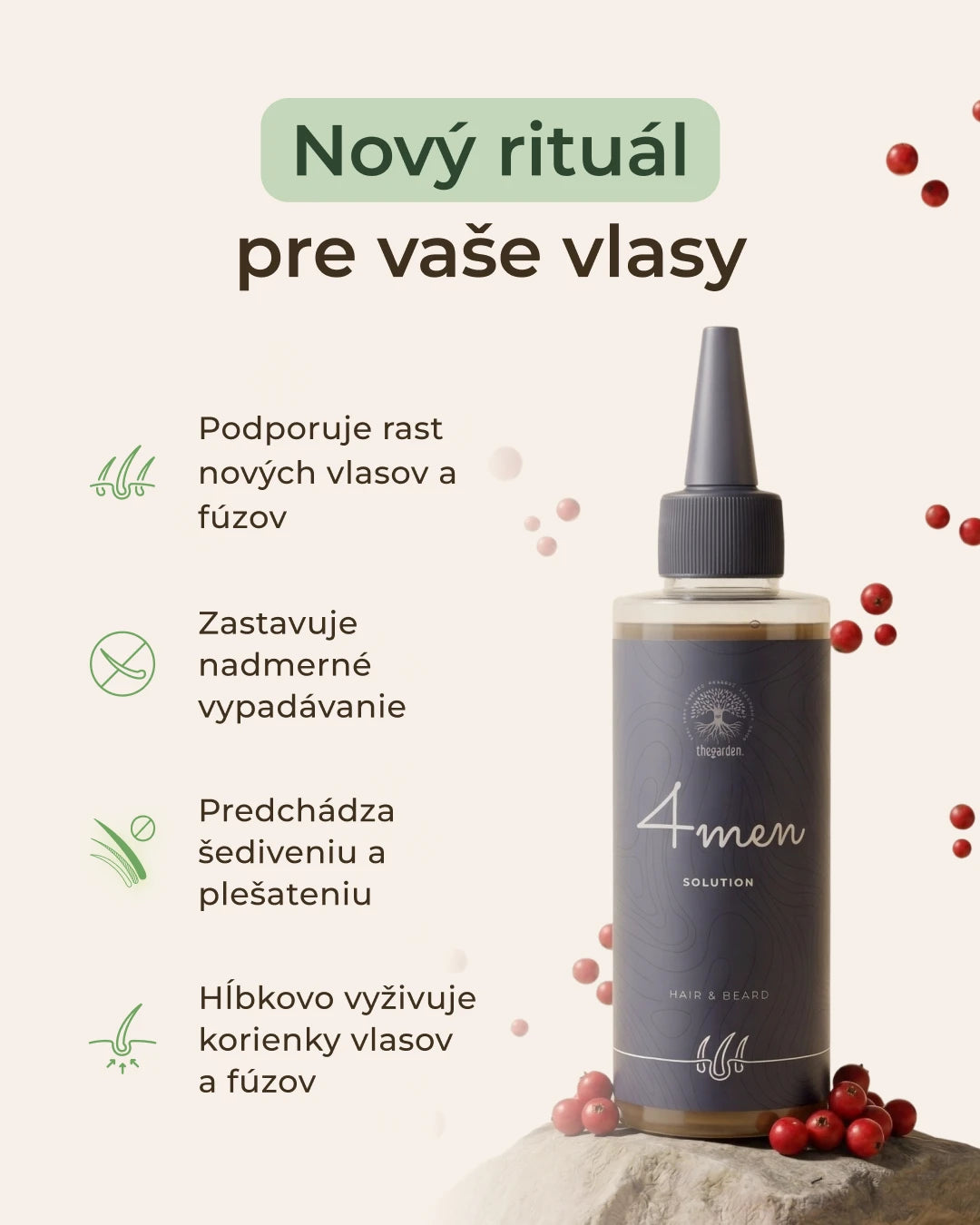 4MEN Solution Active Hair & Beard Tonic - vlasové tonikum proti padaniu a rednutiu vlasov a brady u pánov