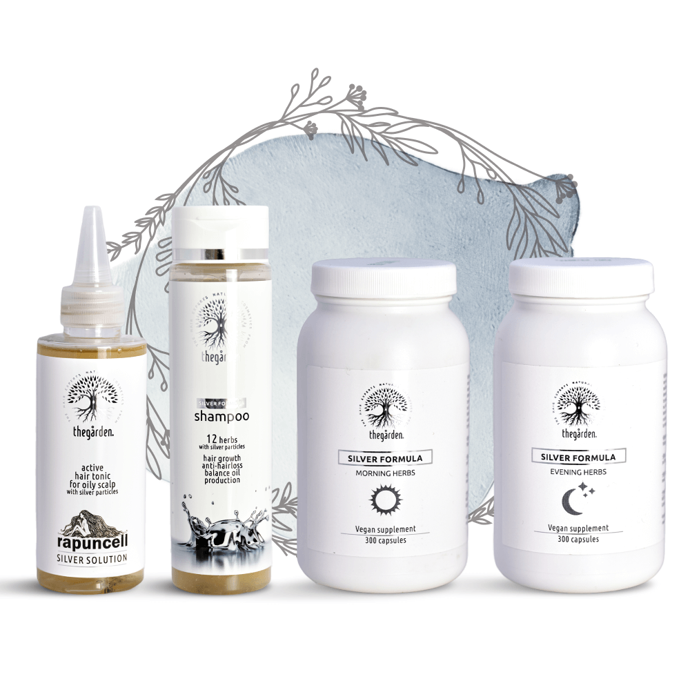 Zvýhodnený SILVER Herbs Trio balíček -vlasové tonikum, šampón a bylinná zmes pre mastnú pokožku