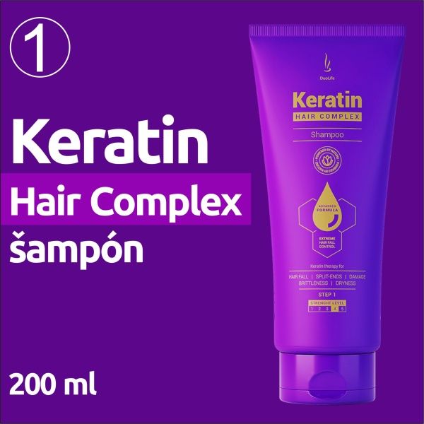 DuoLife KERATIN Hair Complex Šampón - vlasový šampón na suché, zničené, poškodené, nelesknúca sa a vypadávajúce vlasy s rozštiepenými končekmi - The Garden - expertnavlasy.sk